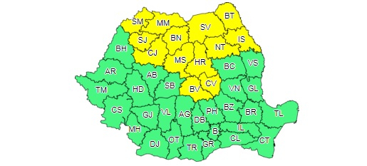 Cod galben de vijelii în 13 județe din nordul, notrd-vestul, nord-estul și centrul tarii