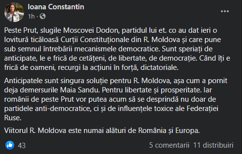 ioana constantin postare facebook despre republica moldova